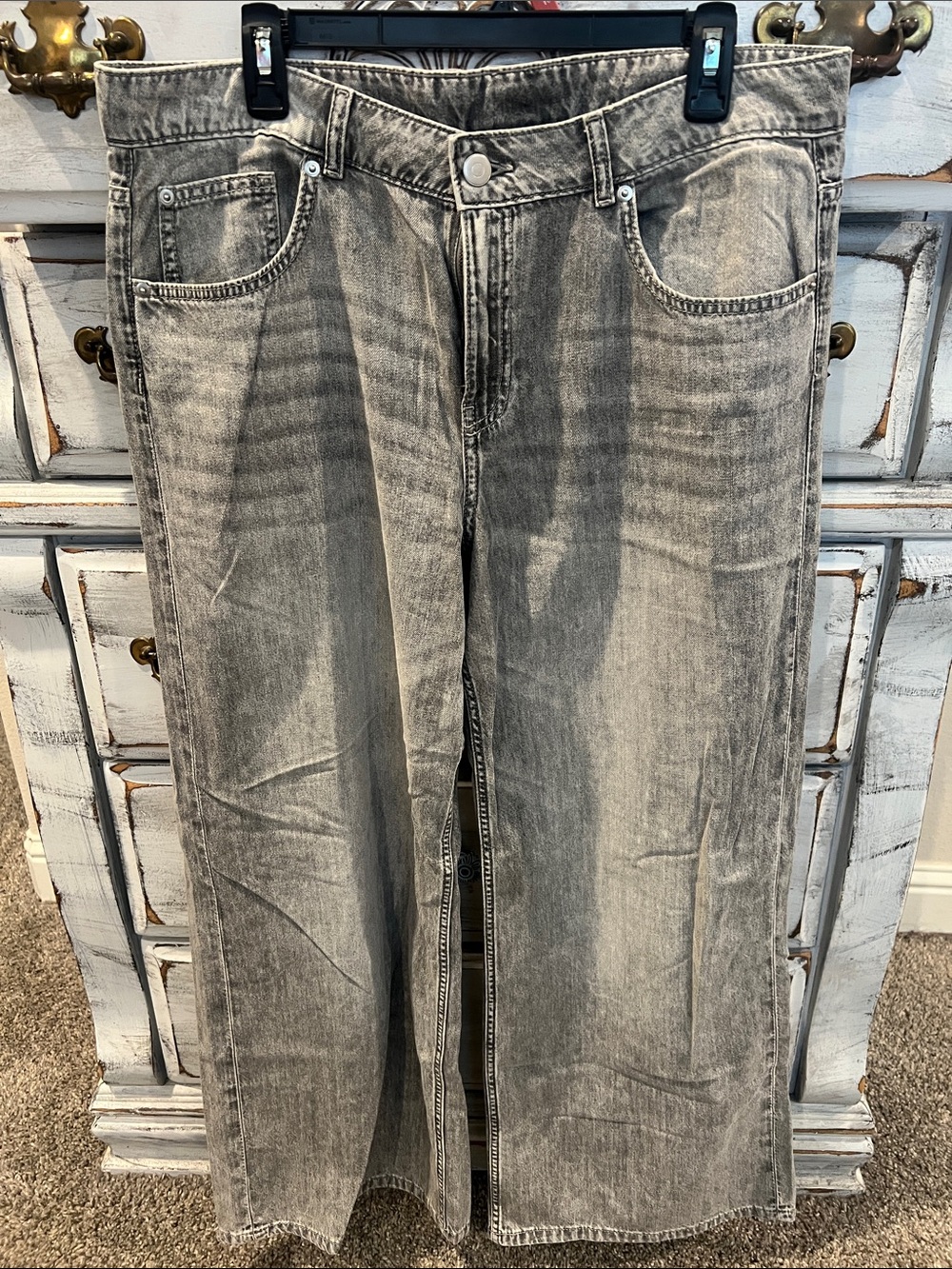 H&M Grey Washed Wide-Leg Jeans